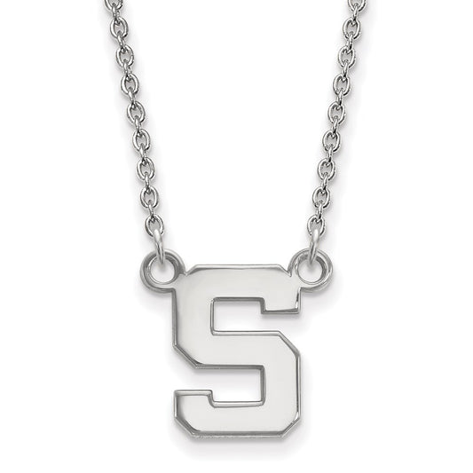 14K White Gold Logoart Michigan State University Letter S Small Pendant 18 Inch Necklace