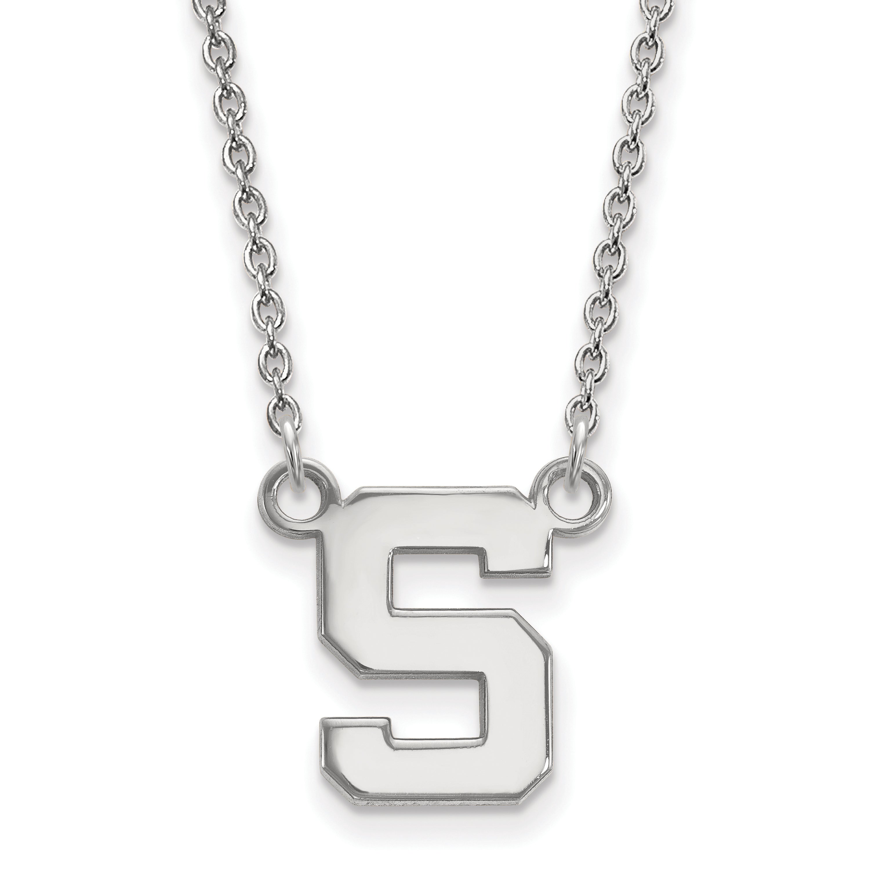 Sterling Silver Rhodium Plated Logoart Michigan State University Letter S Small Pendant 18 Inch Necklace