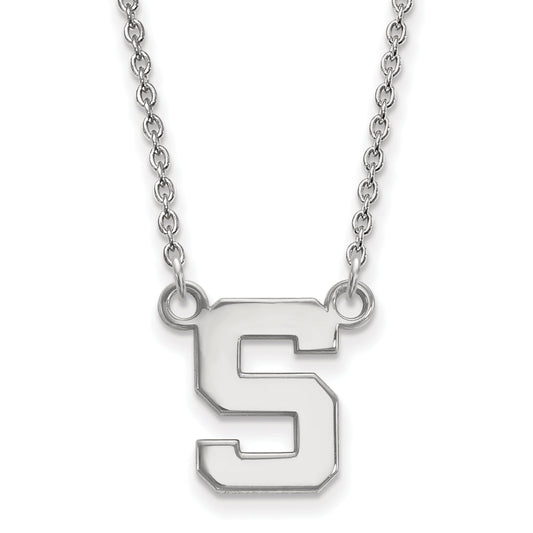 Sterling Silver Rhodium Plated Logoart Michigan State University Letter S Small Pendant 18 Inch Necklace