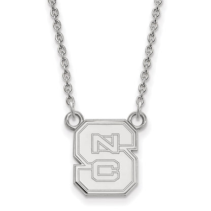 Sterling Silver Rhodium Plated Logoart North Carolina State University N C S Small Pendant 18 Inch Necklace