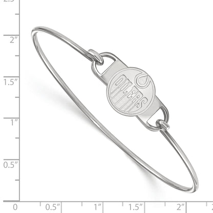 Sterling Silver Rhodium Plated Nhl Logoart Edmonton Oilers Small Center 7 Inch Wire Bangle
