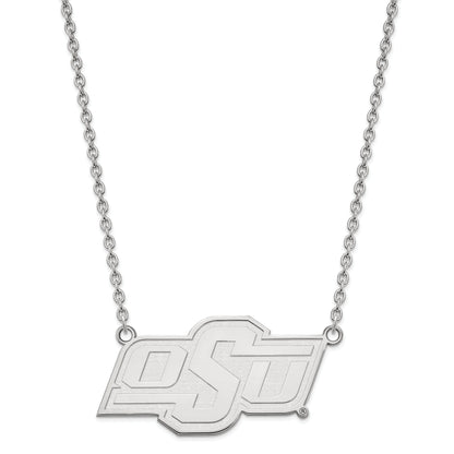 Sterling Silver Rhodium Plated Logoart Oklahoma State University O S U Large Pendant 18 Inch Necklace
