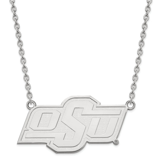 Sterling Silver Rhodium Plated Logoart Oklahoma State University O S U Large Pendant 18 Inch Necklace