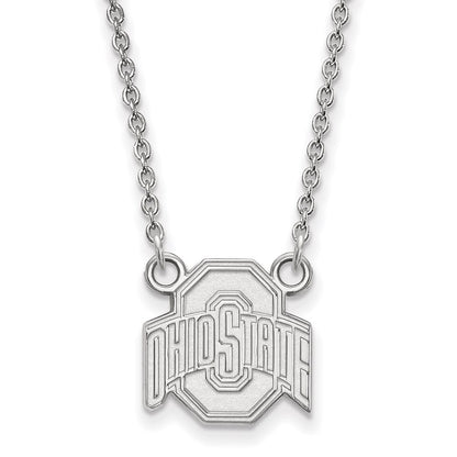 Sterling Silver Rhodium Plated Logoart The Ohio State University Small Pendant 18 Inch Necklace