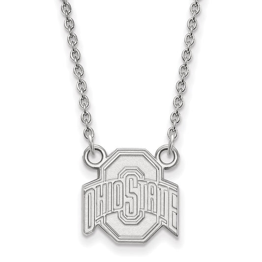 Sterling Silver Rhodium Plated Logoart The Ohio State University Small Pendant 18 Inch Necklace