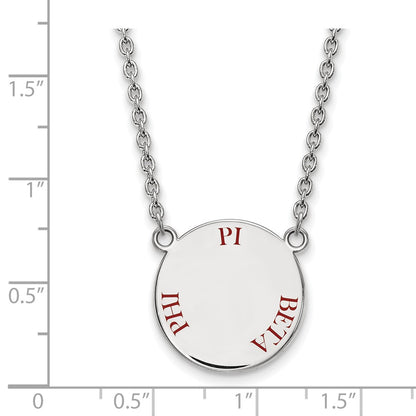 Sterling Silver Rhodium Plated Logoart Pi Beta Phi Sorority Text Large Color Enamel Pendant 18 Inch Necklace