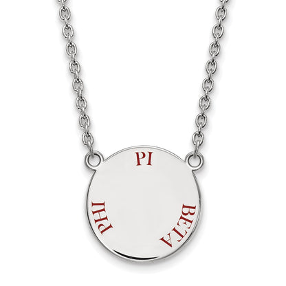 Sterling Silver Rhodium Plated Logoart Pi Beta Phi Sorority Text Large Color Enamel Pendant 18 Inch Necklace