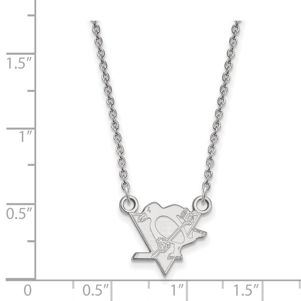 Sterling Silver Rhodium Plated Nhl Logoart Pittsburgh Penguins Small Pendant 18 Inch Necklace