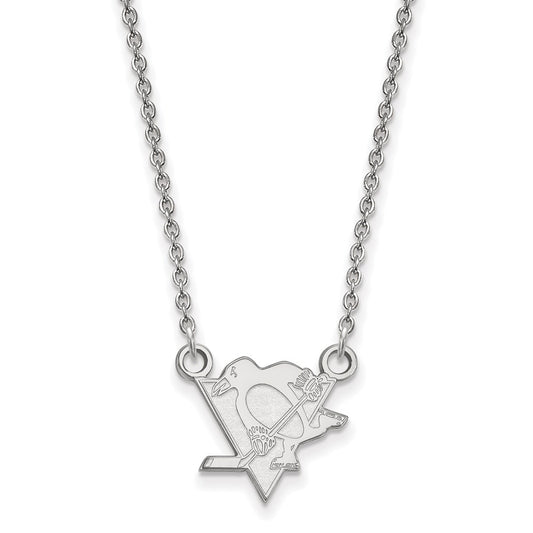 Sterling Silver Rhodium Plated Nhl Logoart Pittsburgh Penguins Small Pendant 18 Inch Necklace