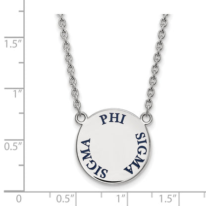 Sterling Silver Rhodium Plated Logoart Phi Sigma Sorority Text Large Color Enamel Pendant 18 Inch Necklace