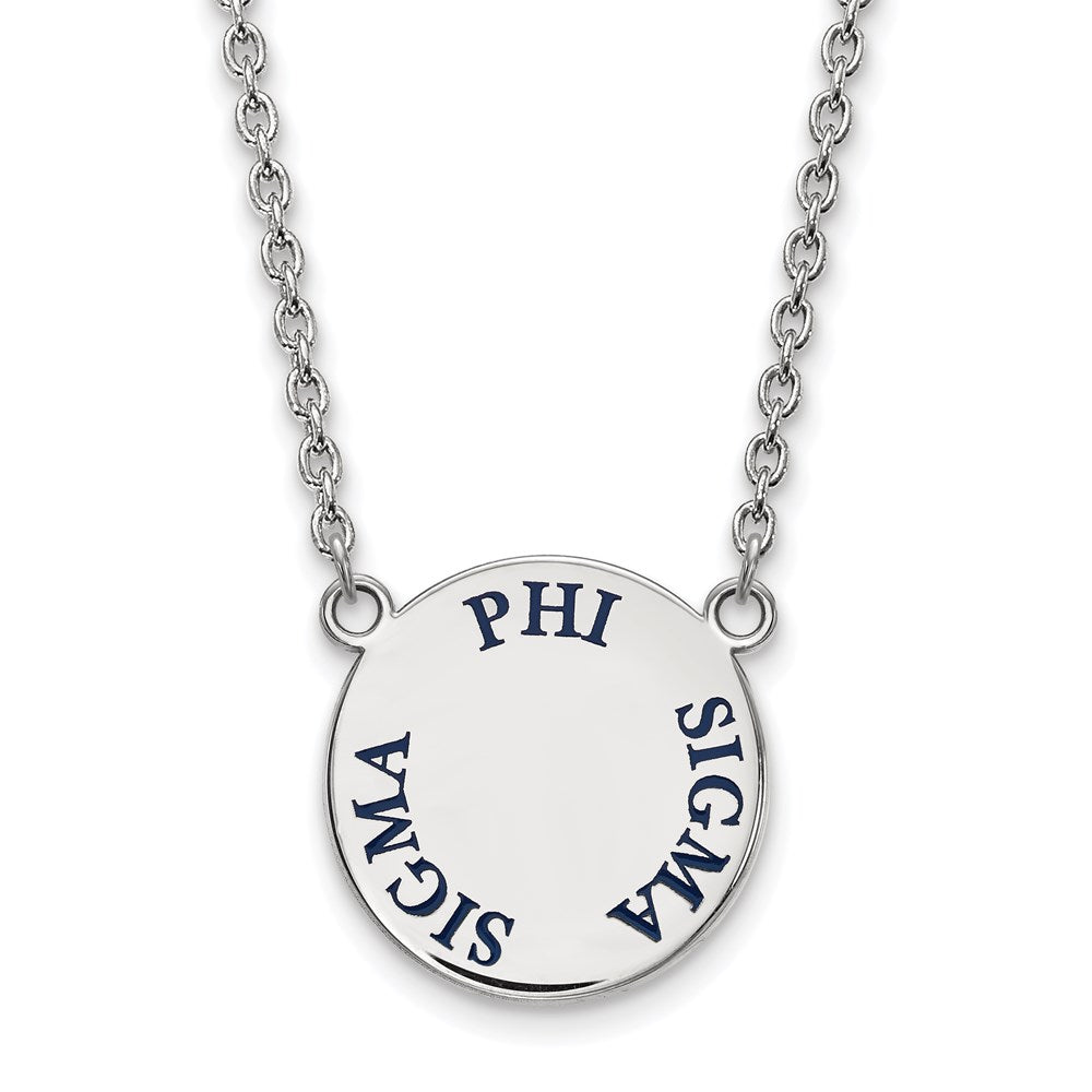 Sterling Silver Rhodium Plated Logoart Phi Sigma Sorority Text Large Color Enamel Pendant 18 Inch Necklace
