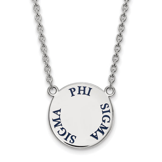 Sterling Silver Rhodium Plated Logoart Phi Sigma Sorority Text Large Color Enamel Pendant 18 Inch Necklace