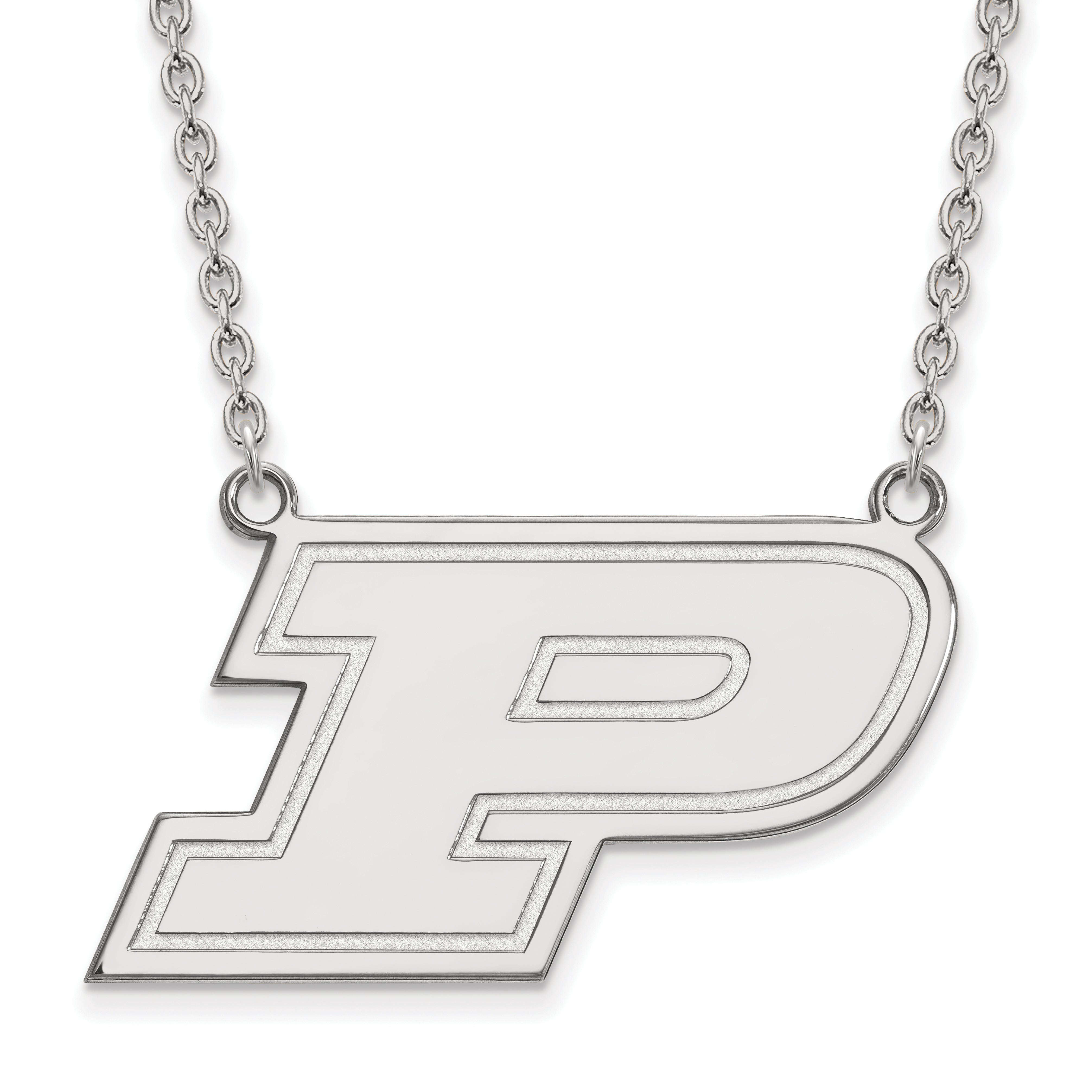 Sterling Silver Rhodium Plated Logoart Purdue University Letter P Large Pendant 18 Inch Necklace