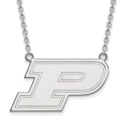 Sterling Silver Rhodium Plated Logoart Purdue University Letter P Large Pendant 18 Inch Necklace
