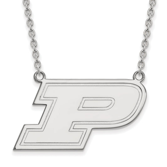Sterling Silver Rhodium Plated Logoart Purdue University Letter P Large Pendant 18 Inch Necklace