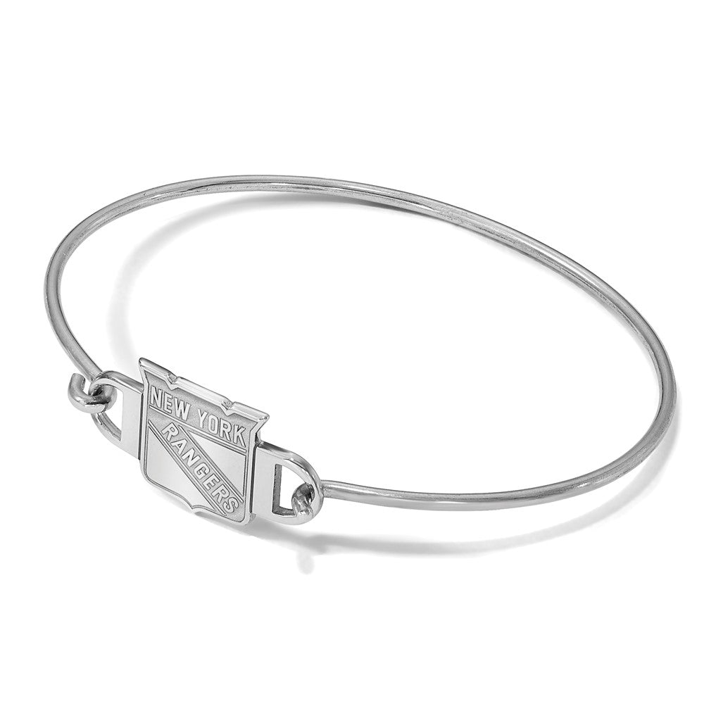 Sterling Silver Rhodium Plated Nhl Logoart New York Rangers Small Center 7 Inch Wire Bangle