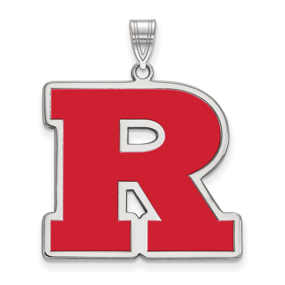 Sterling Silver Rhodium Plated Logoart Rutgers University Letter R Extra Large Enameled Pendant