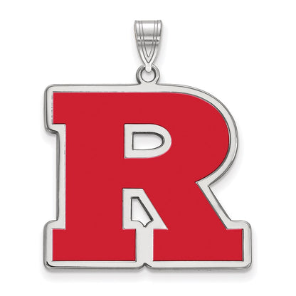 Sterling Silver Rhodium Plated Logoart Rutgers University Letter R Extra Large Enameled Pendant