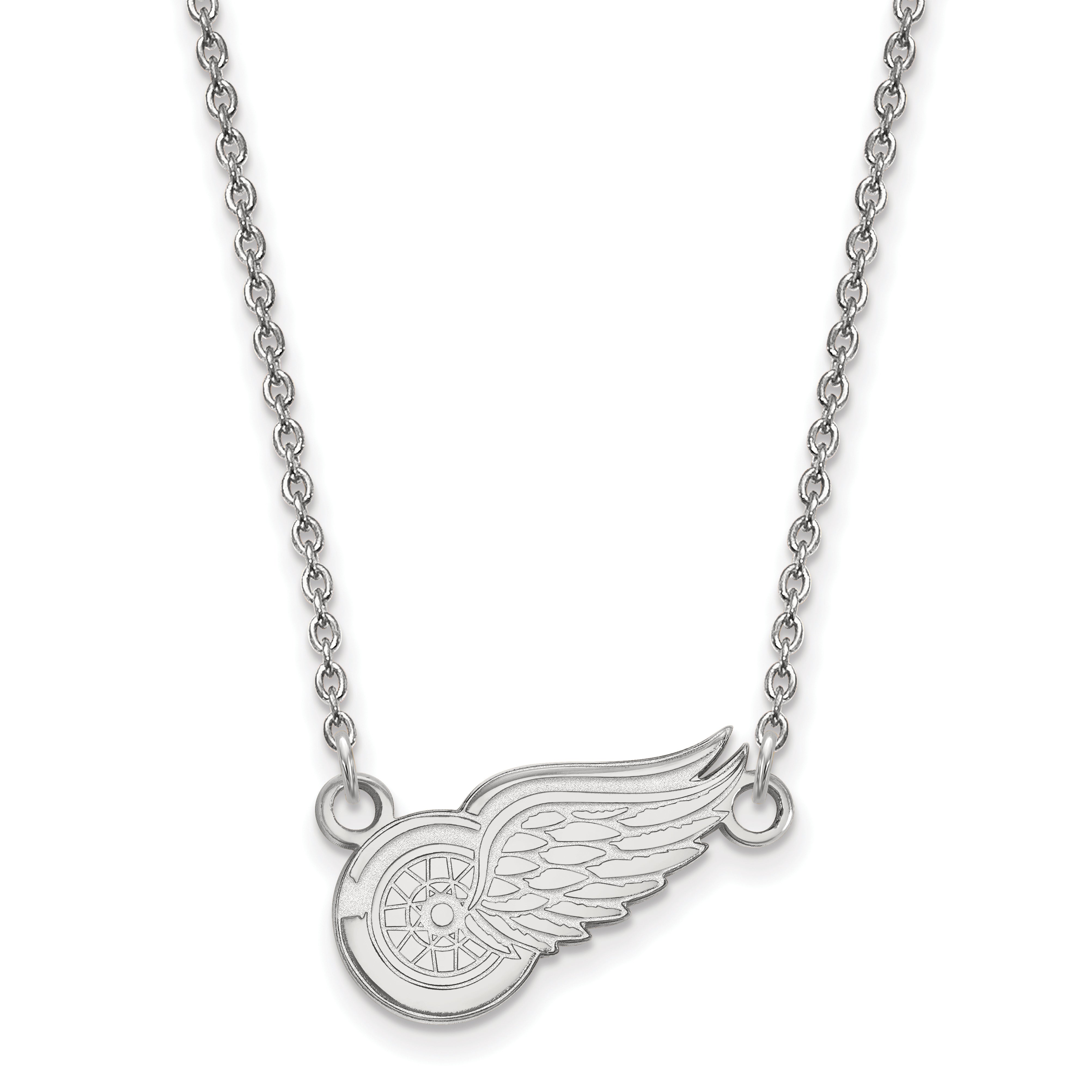 Sterling Silver Rhodium Plated Nhl Logoart Detroit Red Wings Small Pendant 18 Inch Necklace