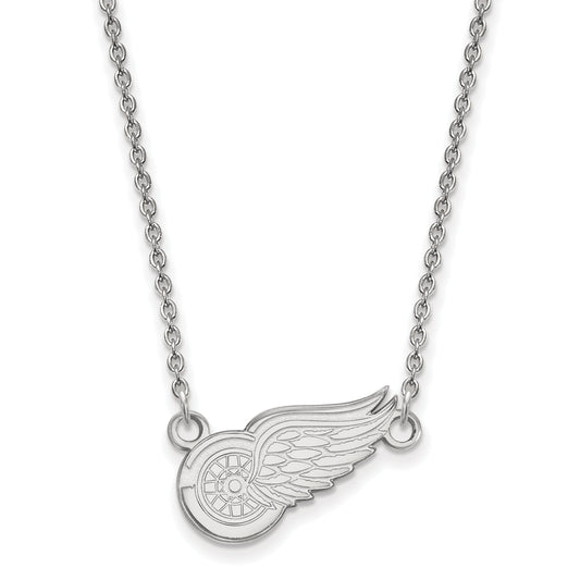 Sterling Silver Rhodium Plated Nhl Logoart Detroit Red Wings Small Pendant 18 Inch Necklace