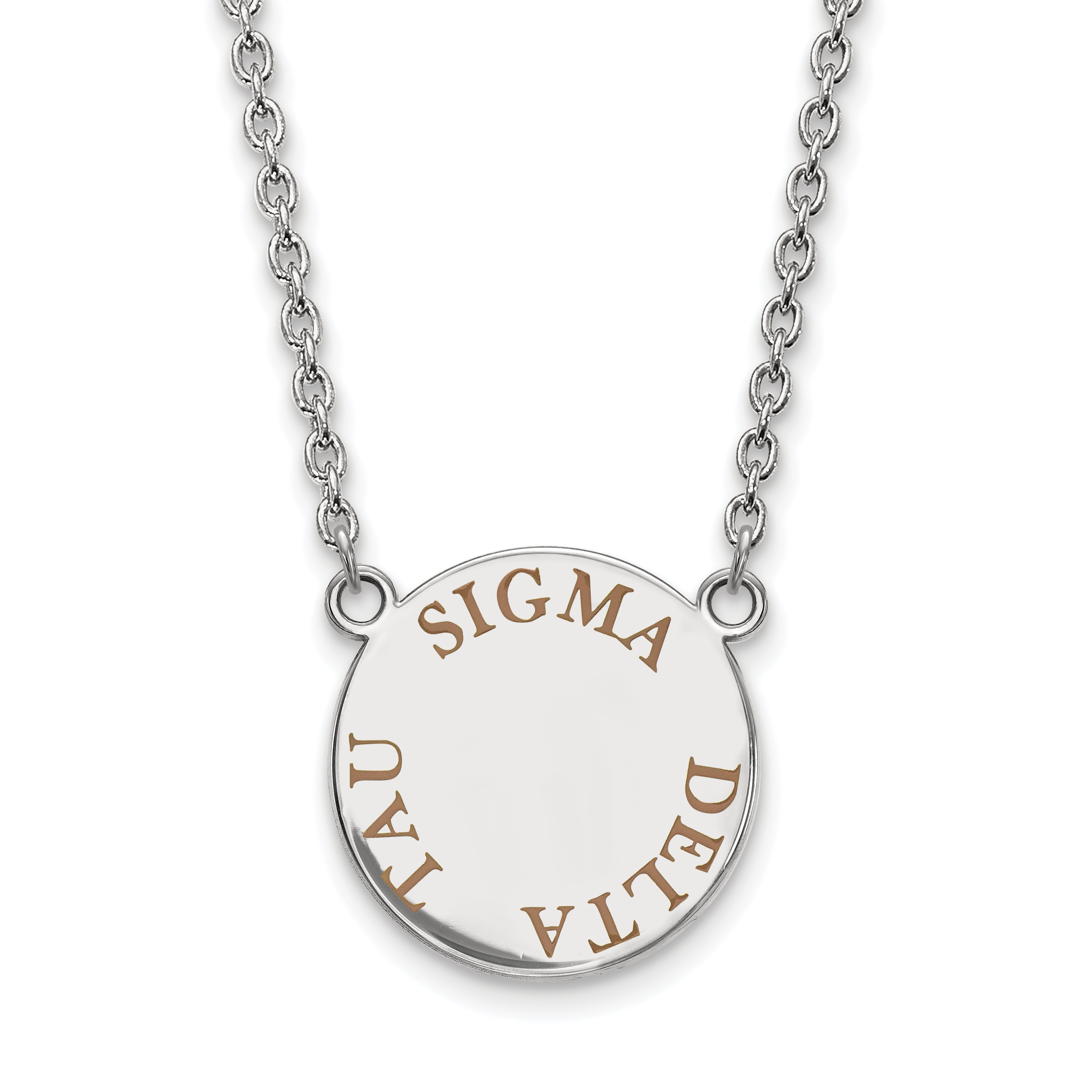 Sterling Silver Rhodium Plated Logoart Sigma Delta Tau Sorority Text Large Color Enamel Pendant 18 Inch Necklace