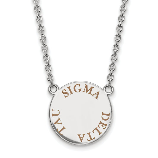 Sterling Silver Rhodium Plated Logoart Sigma Delta Tau Sorority Text Large Color Enamel Pendant 18 Inch Necklace