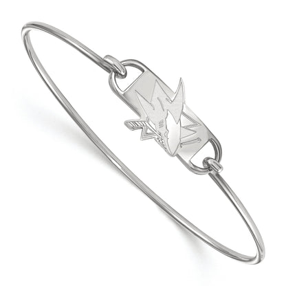 Sterling Silver Rhodium Plated Nhl Logoart San Jose Sharks Small Center 7 Inch Wire Bangle