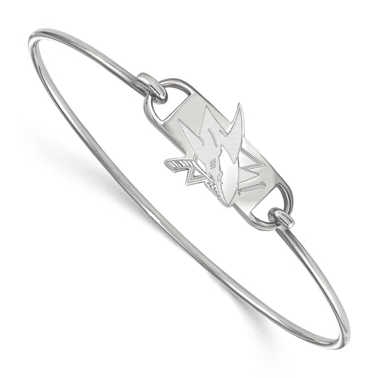 Sterling Silver Rhodium Plated Nhl Logoart San Jose Sharks Small Center 7 Inch Wire Bangle