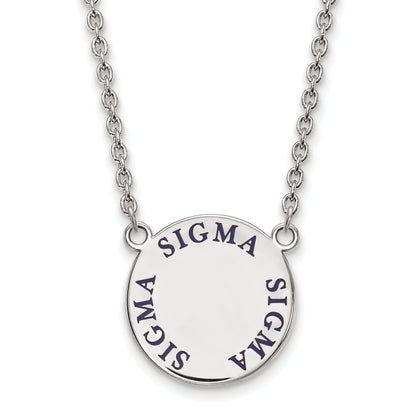 Sterling Silver Rhodium Plated Logoart Sigma Sorority Text Large Color Enamel Pendant 18 Inch Necklace