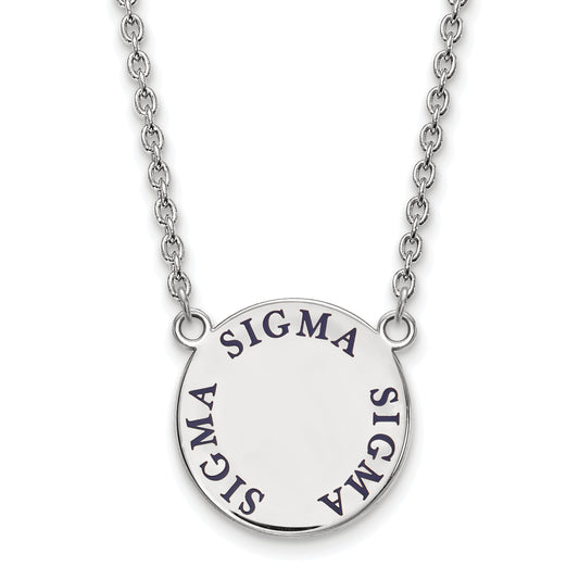 Sterling Silver Rhodium Plated Logoart Sigma Sorority Text Large Color Enamel Pendant 18 Inch Necklace