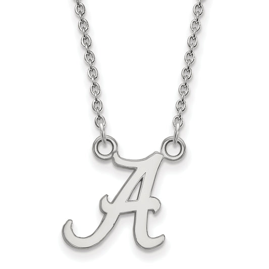 Sterling Silver Rhodium Plated Logoart University Of Alabama Letter A Small Pendant 18 Inch Necklace