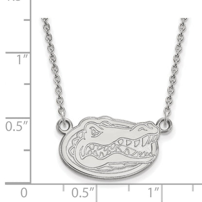 Sterling Silver Rhodium Plated Logoart University Of Florida Gator Small Pendant 18 Inch Necklace