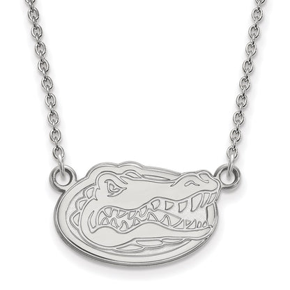 Sterling Silver Rhodium Plated Logoart University Of Florida Gator Small Pendant 18 Inch Necklace