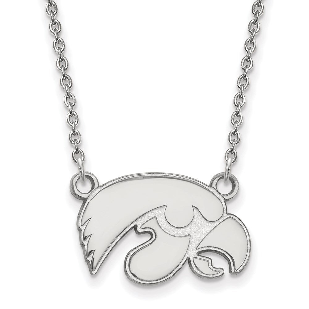 Sterling Silver Rhodium Plated Logoart University Of Iowa Hawk Small Pendant 18 Inch Necklace