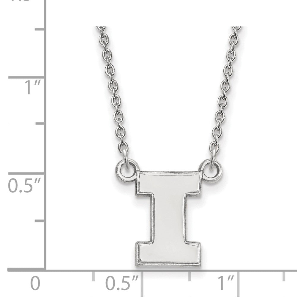 10K White Gold Logoart University Of Illinois Letter I Small Pendant 18 Inch Necklace