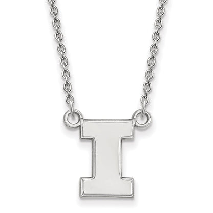 10K White Gold Logoart University Of Illinois Letter I Small Pendant 18 Inch Necklace