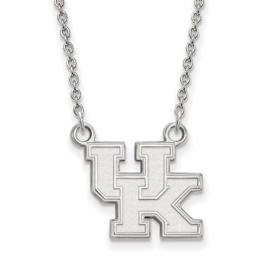 Sterling Silver Rhodium Plated Logoart University Of Kentucky U K Small Pendant 18 Inch Necklace