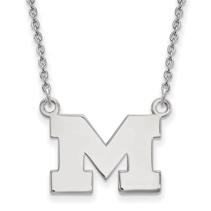 14K White Gold Logoart University Of Michigan Letter M Small Pendant 18 Inch Necklace