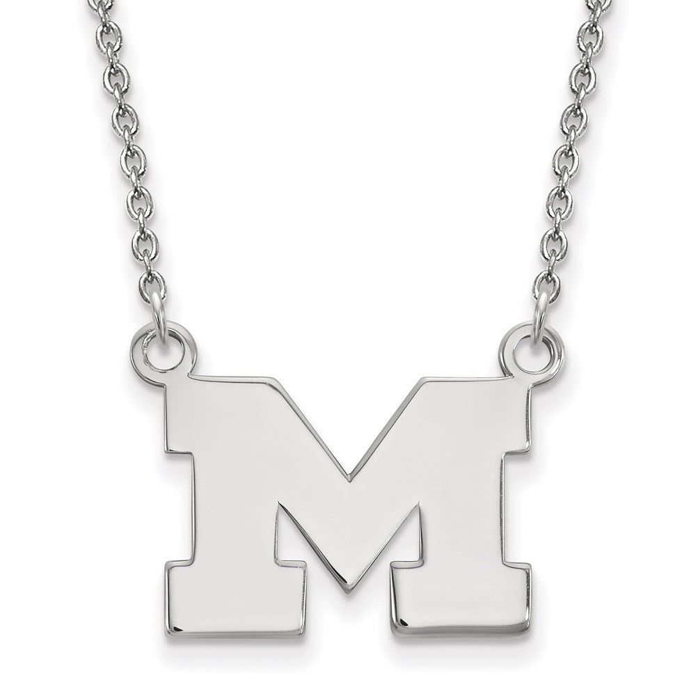 10K White Gold Logoart University Of Michigan Letter M Small Pendant 18 Inch Necklace