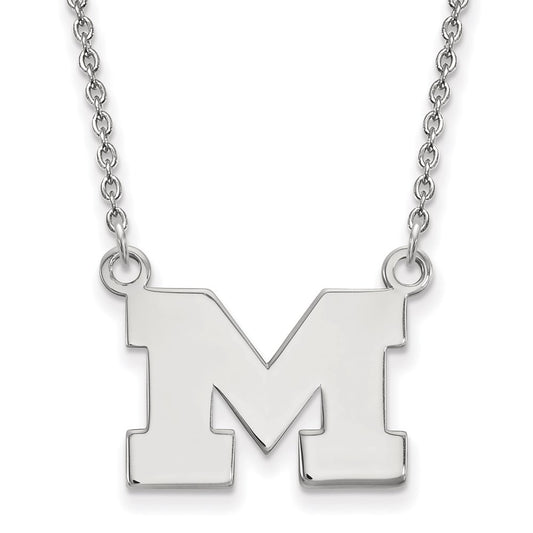 10K White Gold Logoart University Of Michigan Letter M Small Pendant 18 Inch Necklace