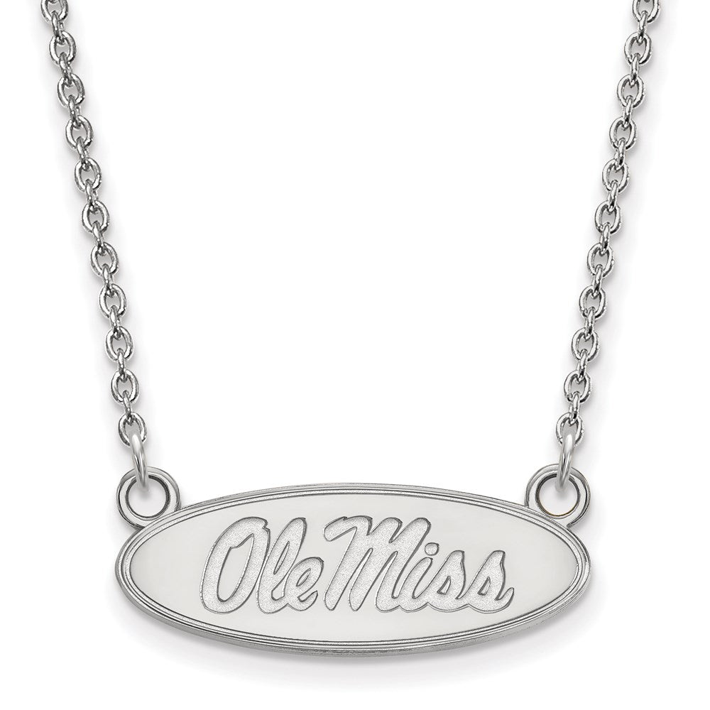 10K White Gold Logoart University Of Mississippi Ole Miss Small Oval Pendant 18 Inch Necklace