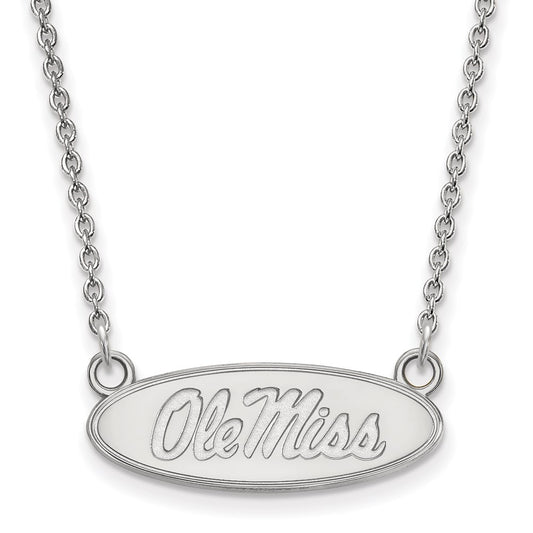 10K White Gold Logoart University Of Mississippi Ole Miss Small Oval Pendant 18 Inch Necklace