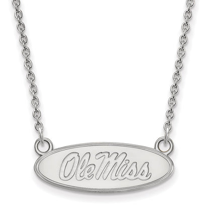 Sterling Silver Rhodium Plated Logoart University Of Mississippi Ole Miss Small Oval Pendant 18 Inch Necklace