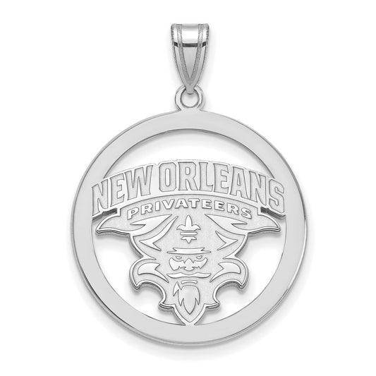 Sterling Silver Rhodium Plated Logoart University Of New Orleans U N O Extra Large Circle Pendant