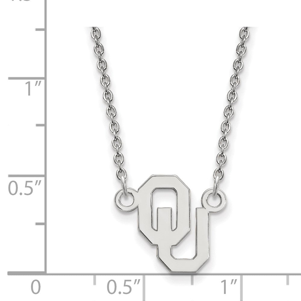 Sterling Silver Rhodium Plated Logoart University Of Oklahoma O U Small Pendant 18 Inch Necklace
