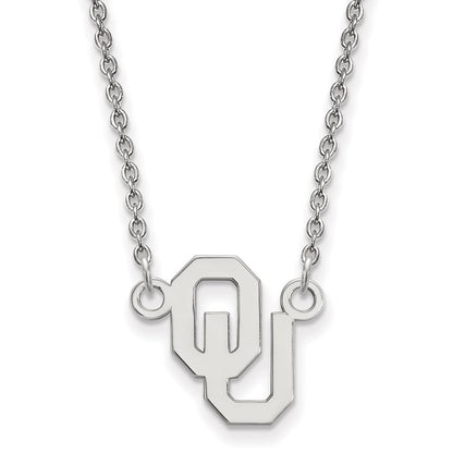 Sterling Silver Rhodium Plated Logoart University Of Oklahoma O U Small Pendant 18 Inch Necklace