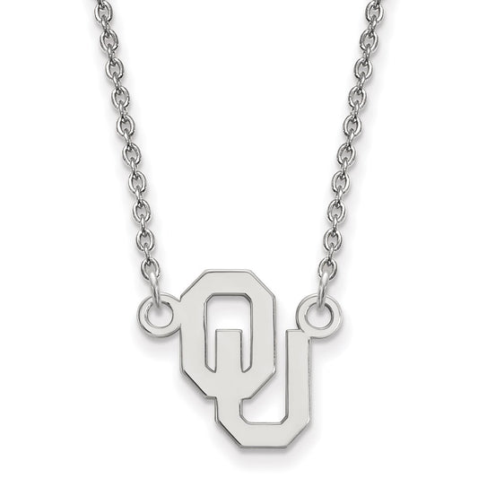 Sterling Silver Rhodium Plated Logoart University Of Oklahoma O U Small Pendant 18 Inch Necklace