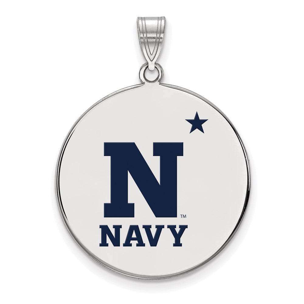 Sterling Silver Rhodium Plated Logoart Us Naval Academy Extra Large Enameled Disc Pendant