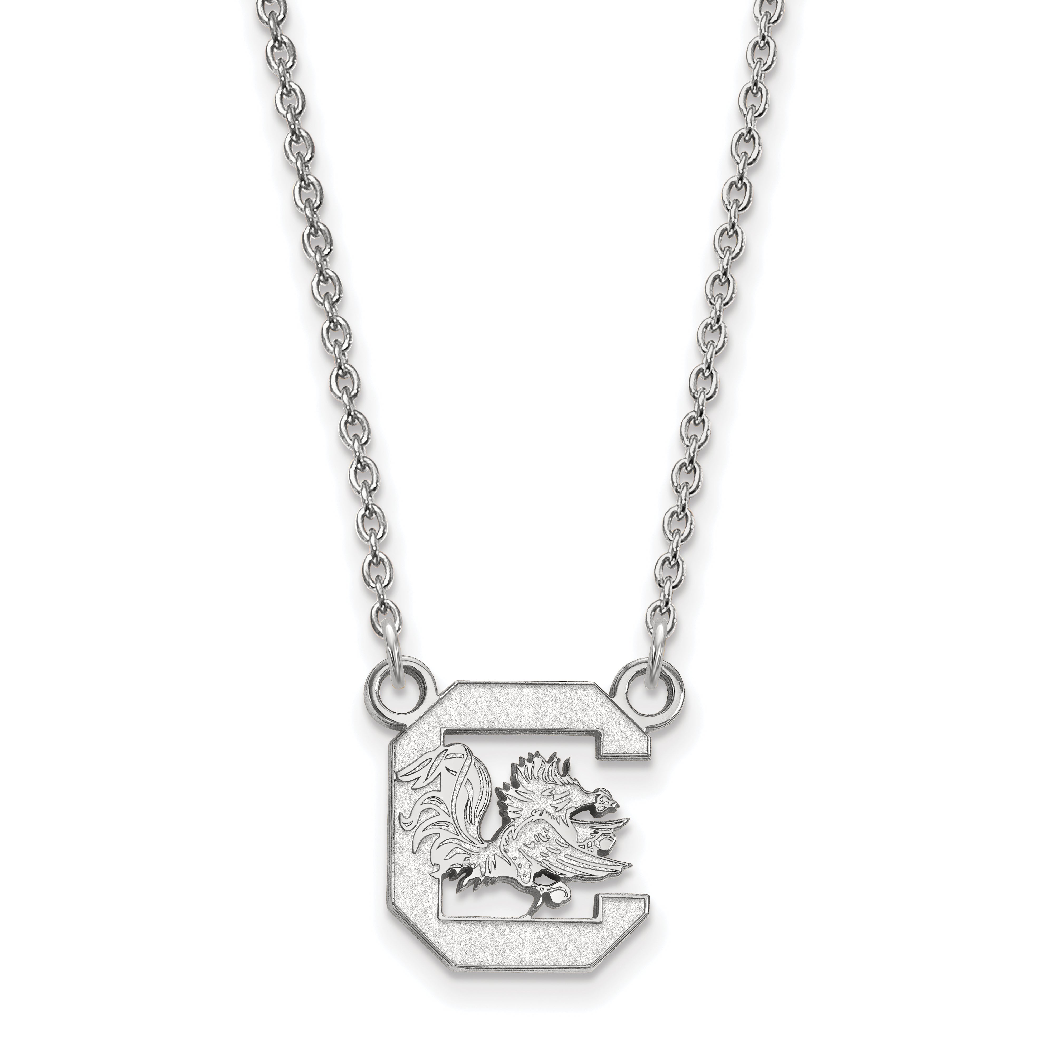 Sterling Silver Rhodium Plated Logoart University Of South Carolina Small Pendant 18 Inch Necklace