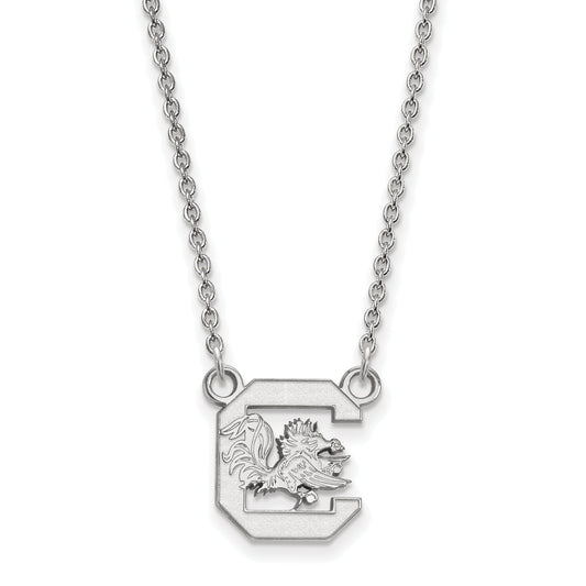 Sterling Silver Rhodium Plated Logoart University Of South Carolina Small Pendant 18 Inch Necklace